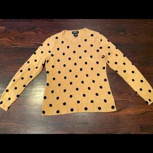 Cashmere Sweater Womens Lord and Taylor Polka Dot Camel and Black Size Medium